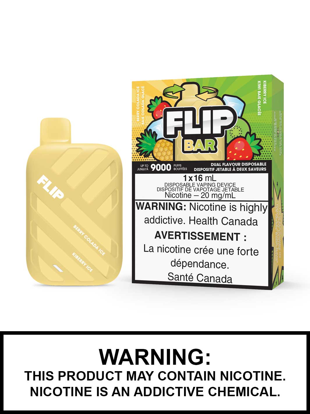 Flip Bar Disposable Vape, Berry Colada Ice & Kiberry Ice Flip Bar, 9000 Puffs, Vape360 Canada