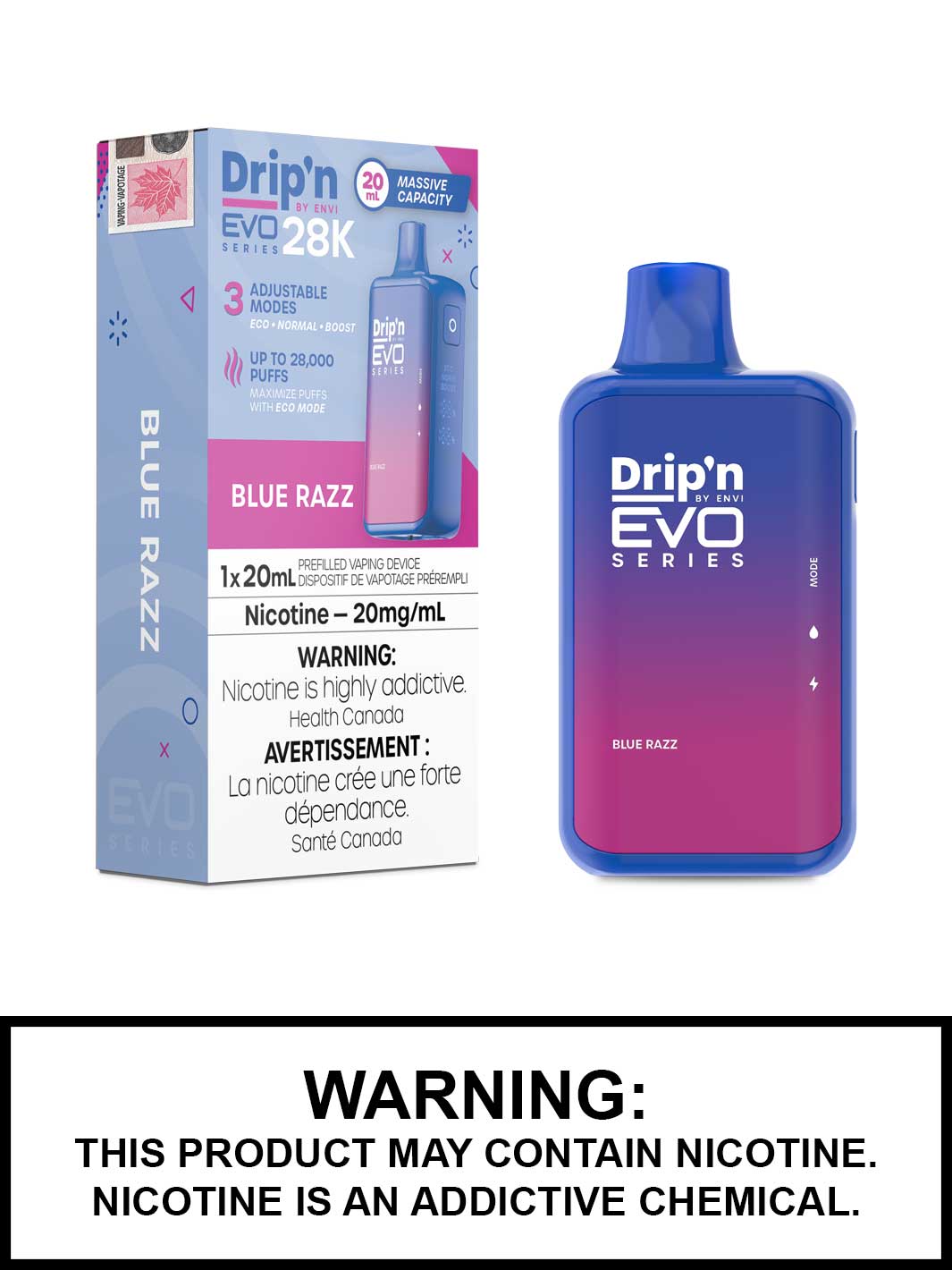 Blue Razz Dripn EVO 28K Disposable Vape by ENVI, Vape360 Canada