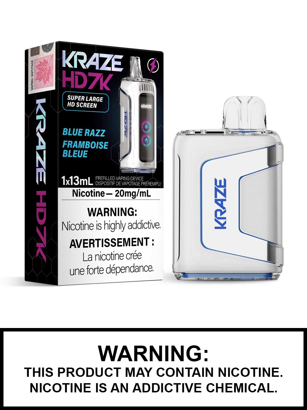 Blue Razz Kraze HD7K Disposable Vape, Kraze Vape, 7000 Puffs, Vape360 Canada