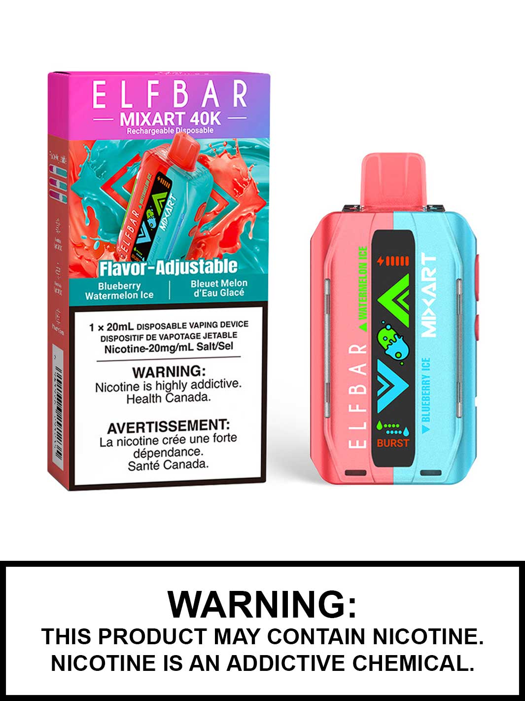 Blueberry Watermelon Ice Elf Bar Mixart 40K Disposable Vape, Elf Bar Vape, Vape360 Canada