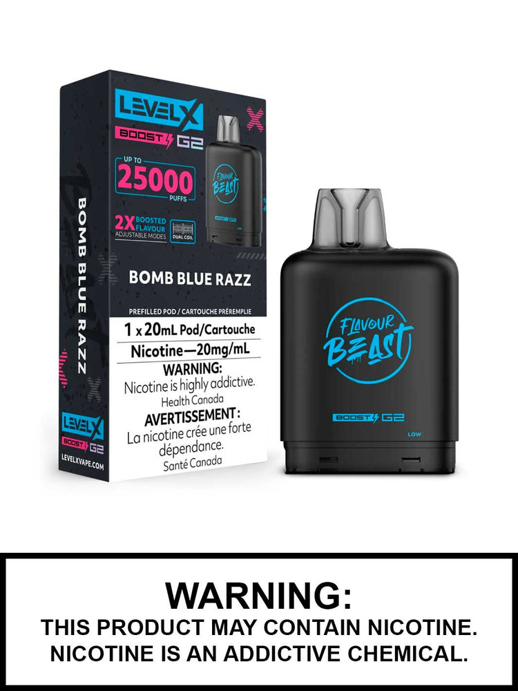 Bomb Blue Razz Flavour Beast Level X Boost G2 Pods, Level X Vape, Vape360 Canada
