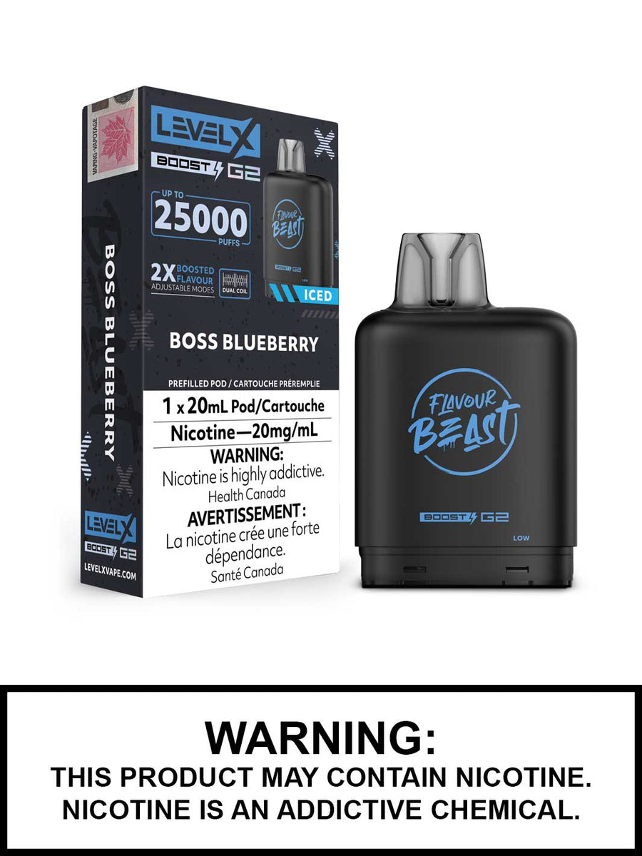 Boss Blueberry Iced Flavour Beast Level X Boost G2 Pods, 20mL Boss Blueberry Iced Flavour Beast Level X Boost G2 Pods, 20mL