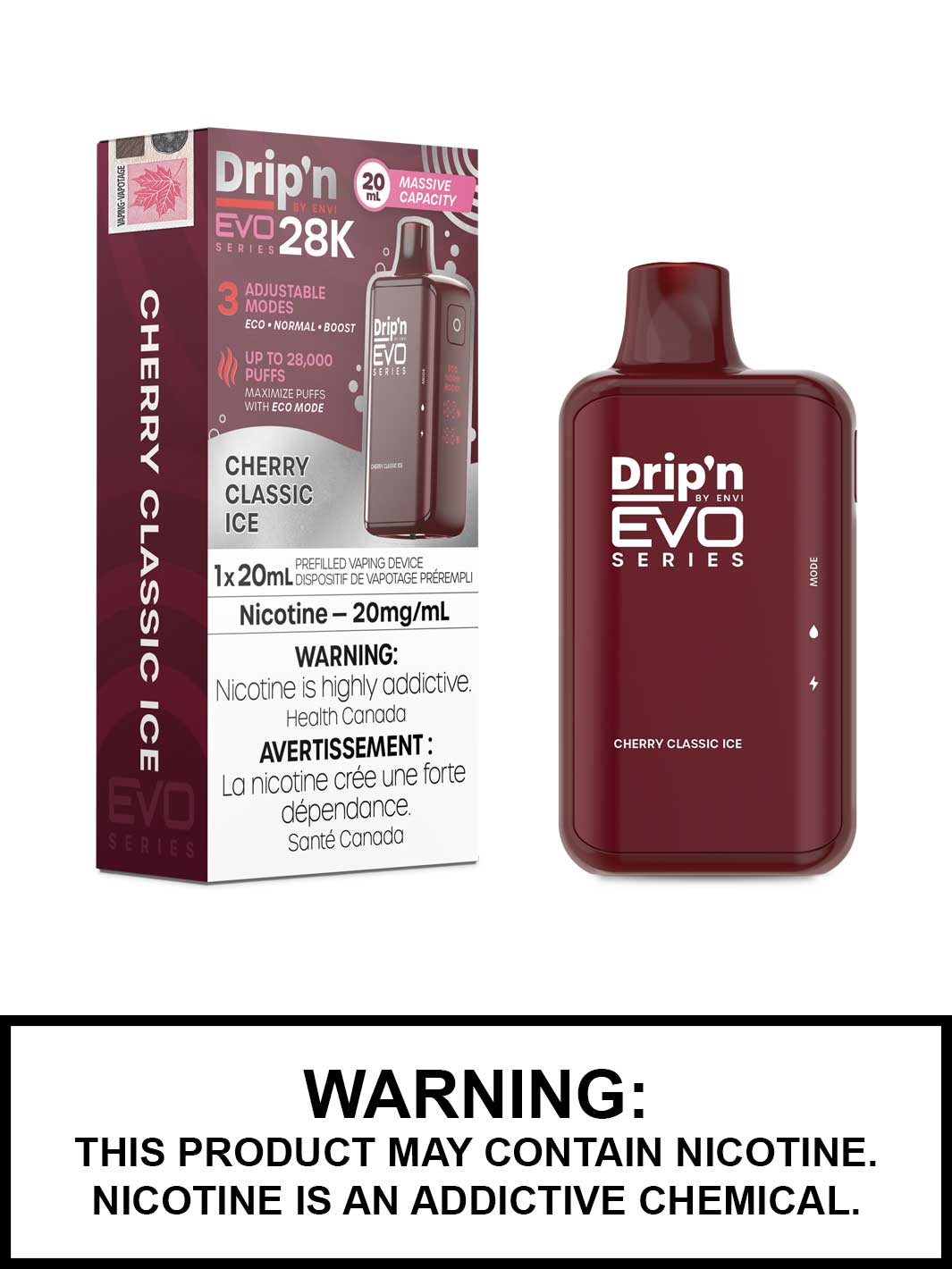 Cherry Classic Ice Dripn EVO 28K Disposable Vape by ENVI, Vape360 Canada