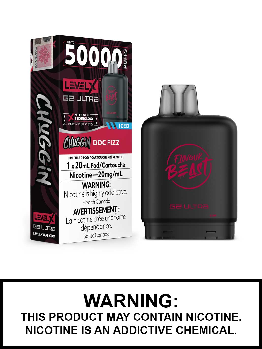 Doc Fizz Iced Level X G2 Ultra Pods, Level X Vape, Flavour Beast Chuggin Flavours, Vape360 Canada