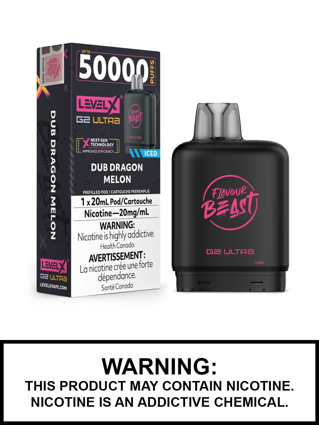 Dub Dragon Melon Iced Level X G2 Ultra Pods, Level X Vape, Flavour Beast Flavours, Vape360 Canada