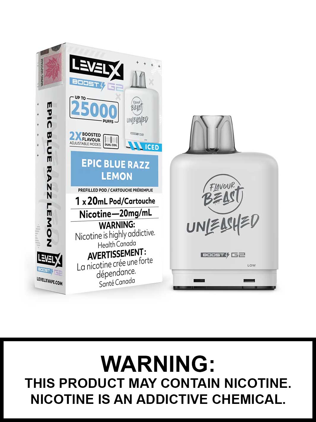 Epic Blue Razz Lemon Iced Flavour Beast Unleashed Level X Boost G2 Pods, Level X Vape, Vape360 Canada