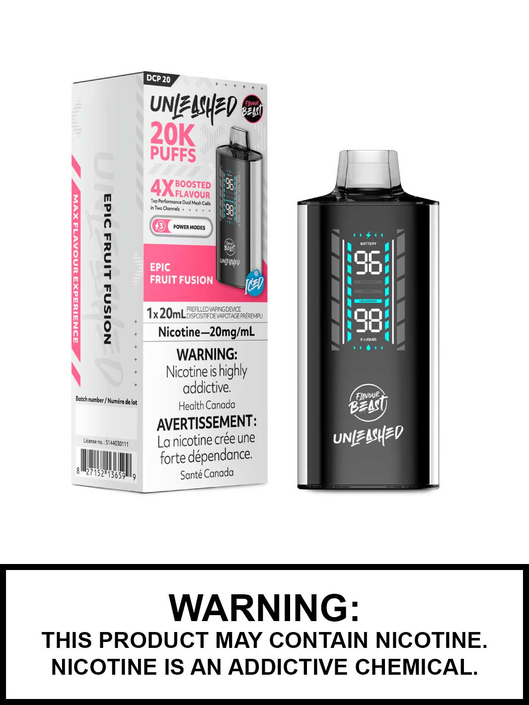 Epic Fruit Fusion Iced Flavour Beast Unleashed DCP 20 Disposable Vape, Flavour Beast Vape, Vape360 Canada