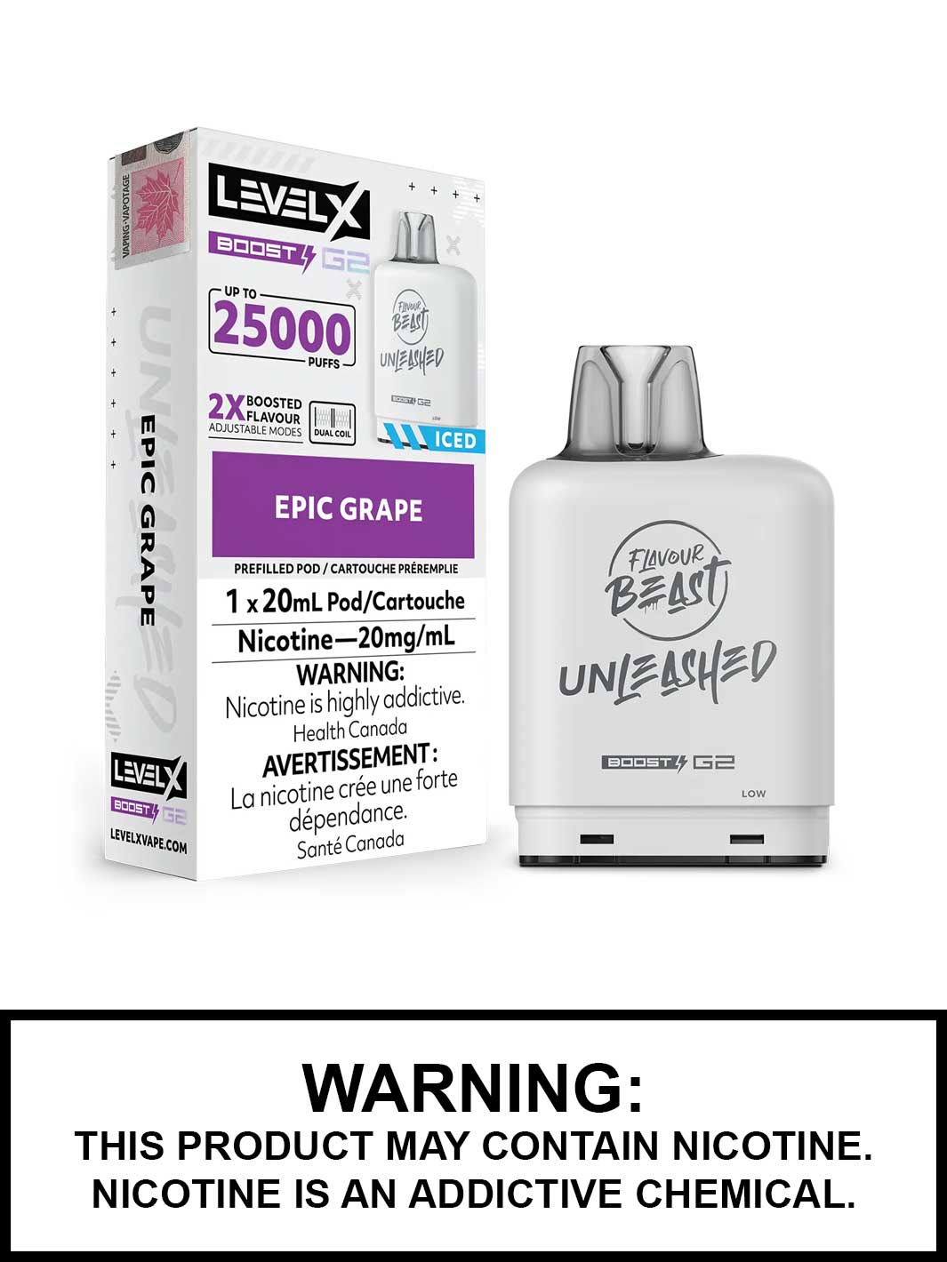 Epic Grape Iced Flavour Beast Unleashed Level X Boost G2 Pods, Level X Vape, Vape360 Canada