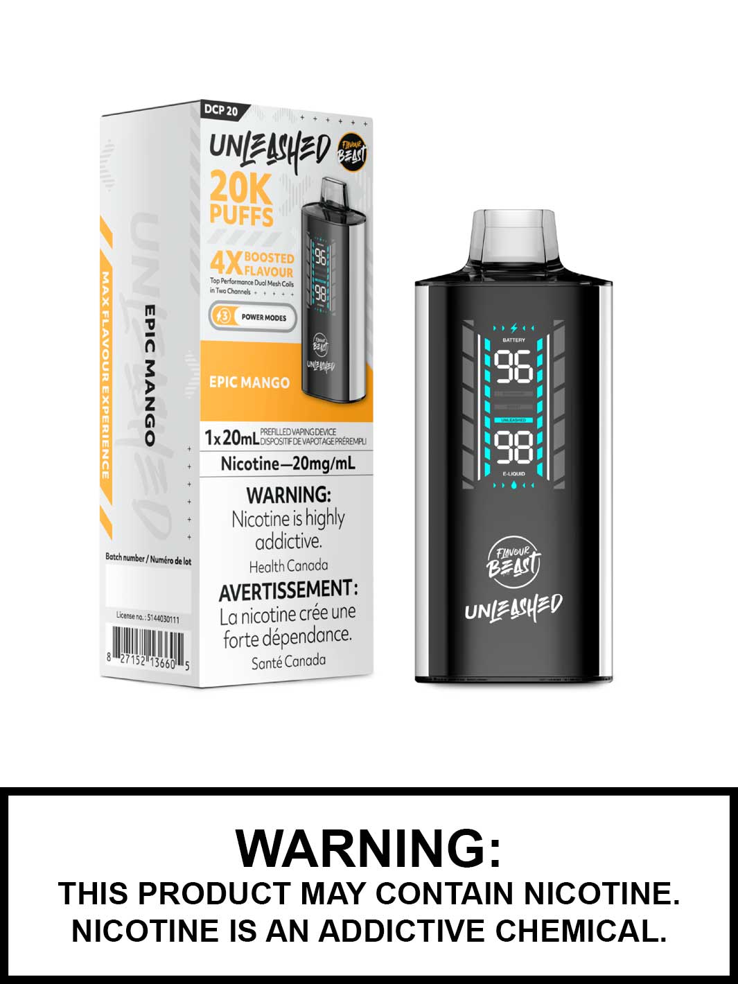 Epic Mango Flavour Beast Unleashed DCP 20 Disposable Vape, Flavour Beast Vape, Vape360 Canada