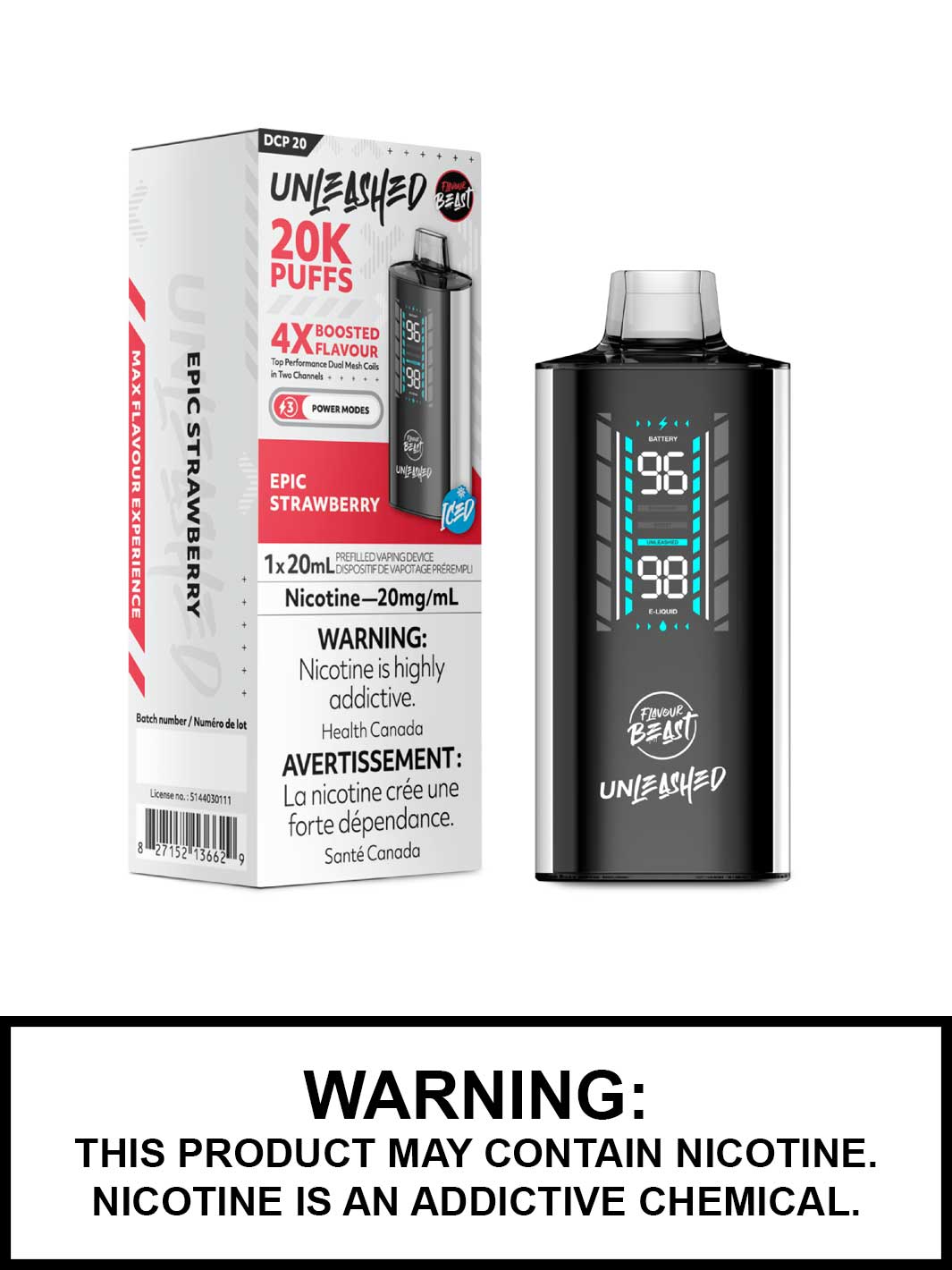 Epic Strawberry Iced Flavour Beast Unleashed DCP 20 Disposable Vape, Flavour Beast Vape, Vape360 Canada
