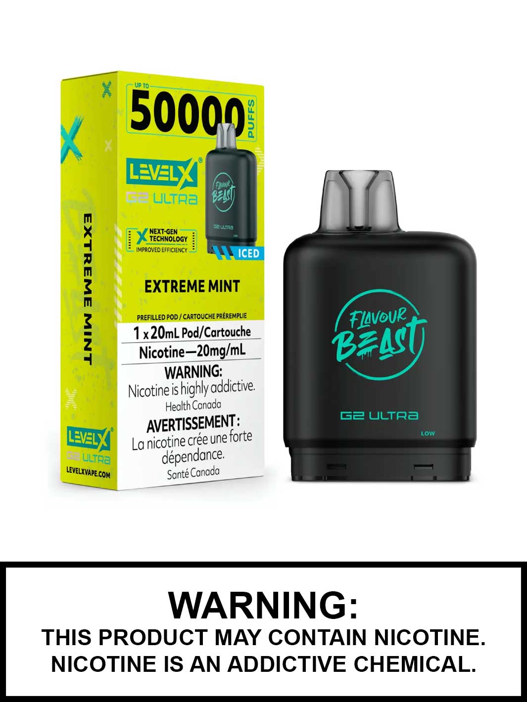 Extreme Mint Iced Level X G2 Ultra Pods, Level X Vape, Flavour Beast Flavours, Vape360 Canada