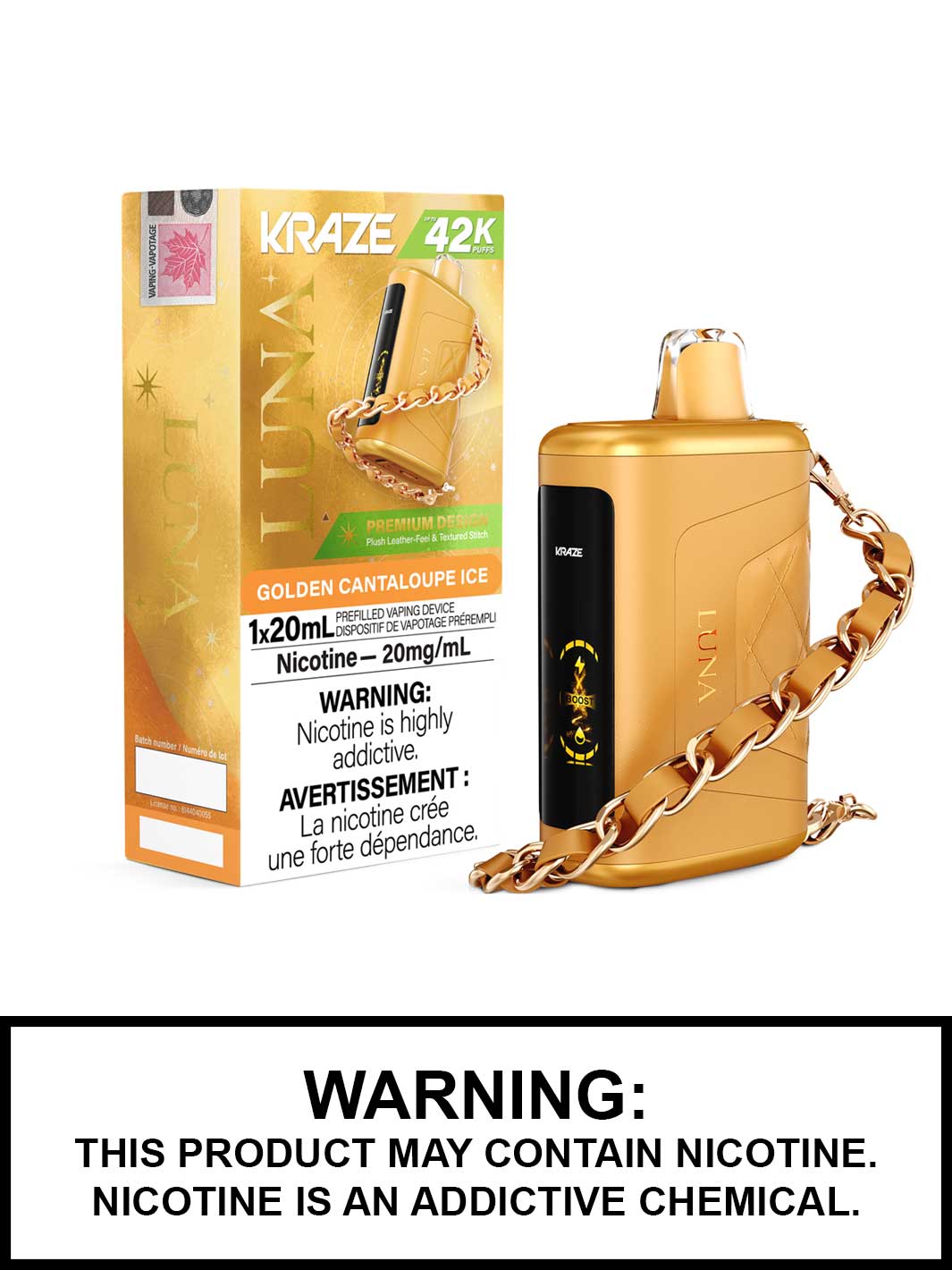 Golden Cantaloupe Ice Kraze Luna Disposable Vape, Kraze Vape, Vape360 Canada