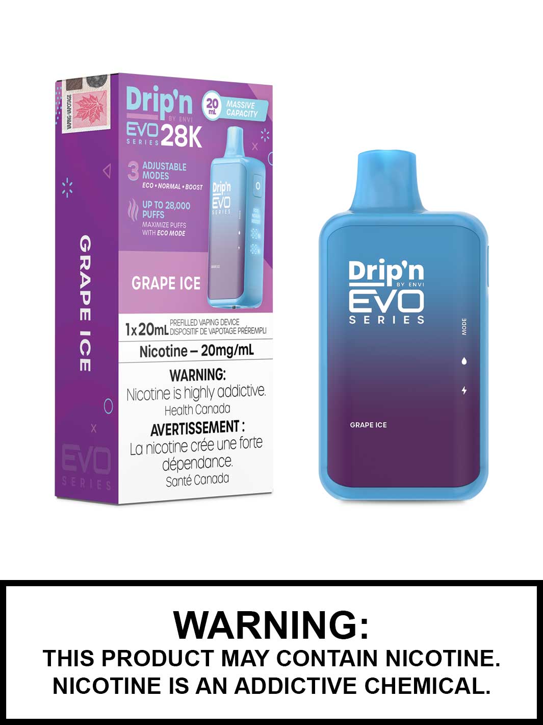 Grape Ice Dripn EVO 28K Disposable Vape by ENVI, Vape360 Canada