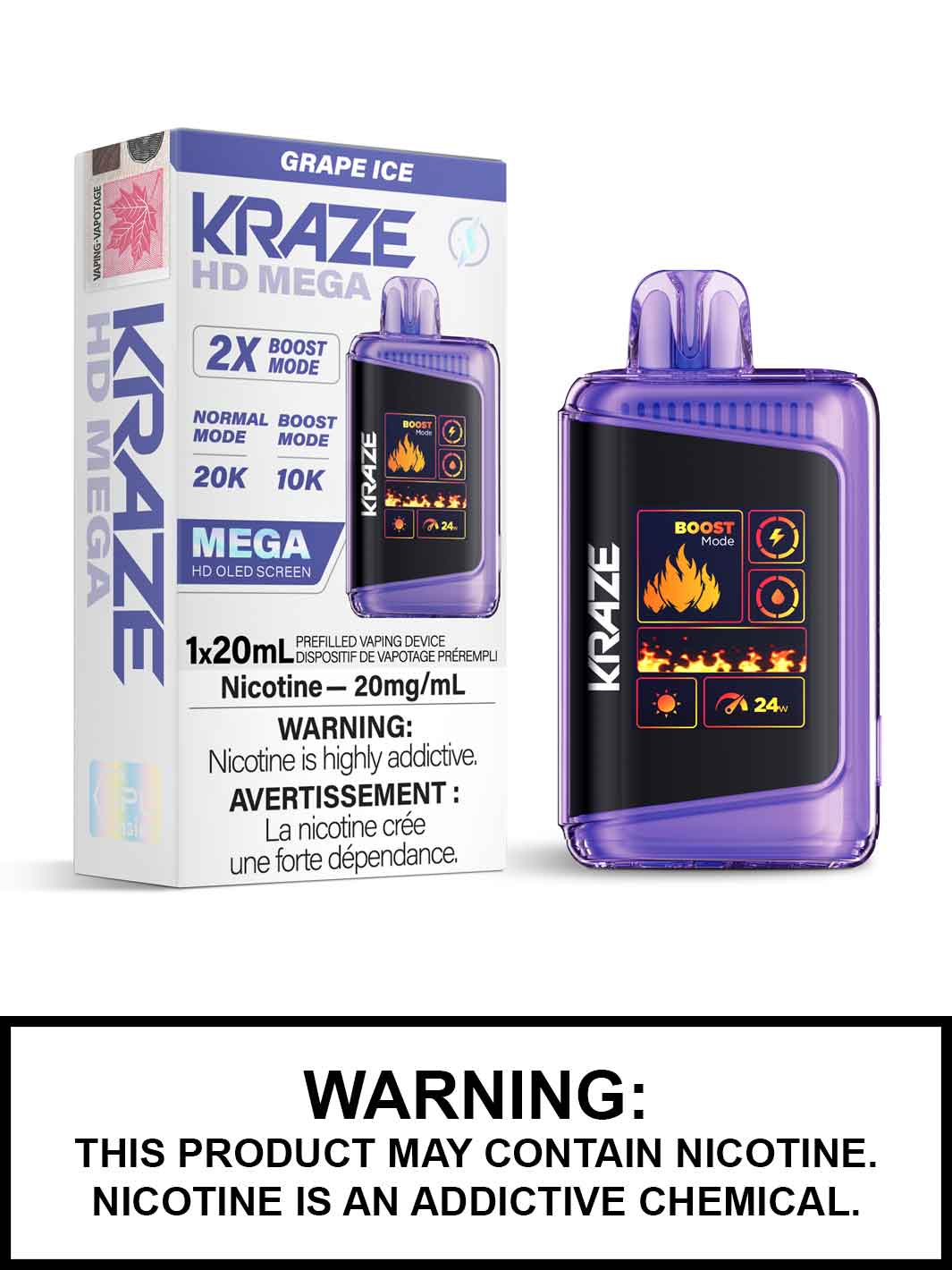 Grape Ice Kraze HD Mega Disposable Vape, Kraze Vape, Vape360 Canada