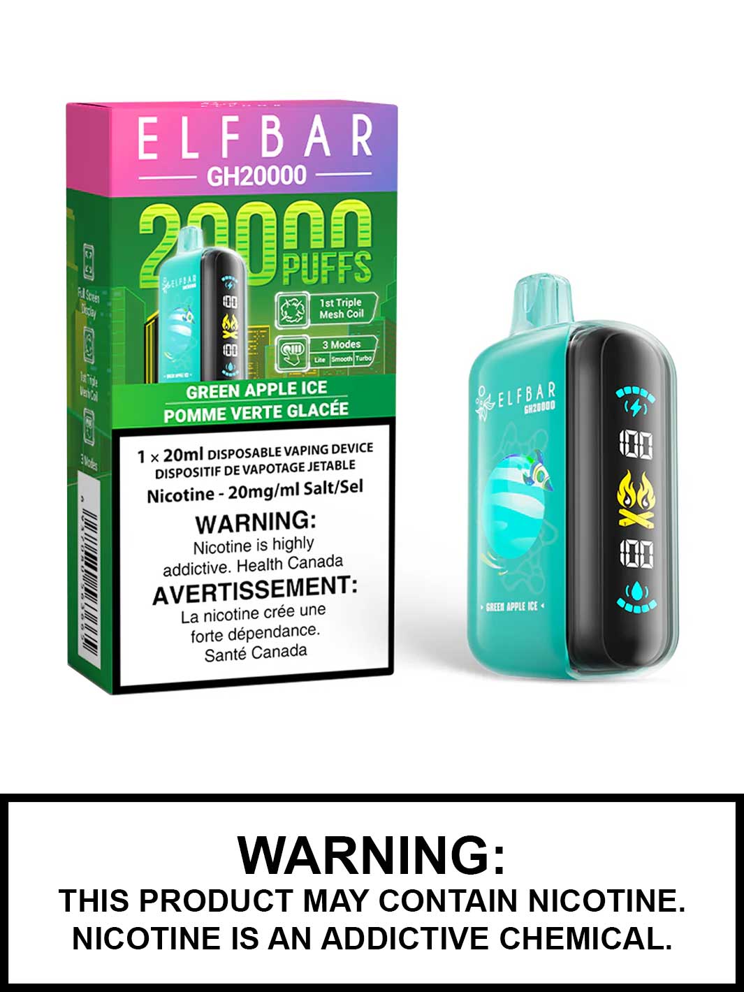 Green Apple Ice Elf Bar GH20000, Elf Bar 20K, Vape360 Canada