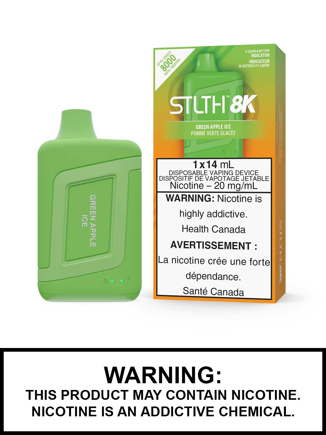 Green Apple Ice STLTH 8K, STLTH Disposable, STLTH 8K Flavours, Vape360 Canada