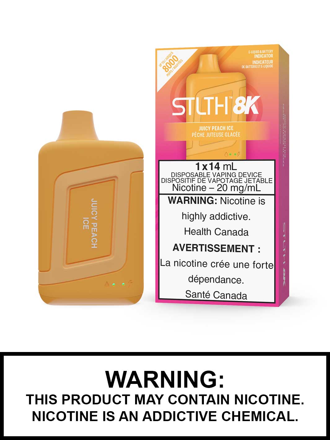 Juicy Peach Ice STLTH 8K, STLTH Disposable, STLTH 8K Flavours, Vape360 Canada