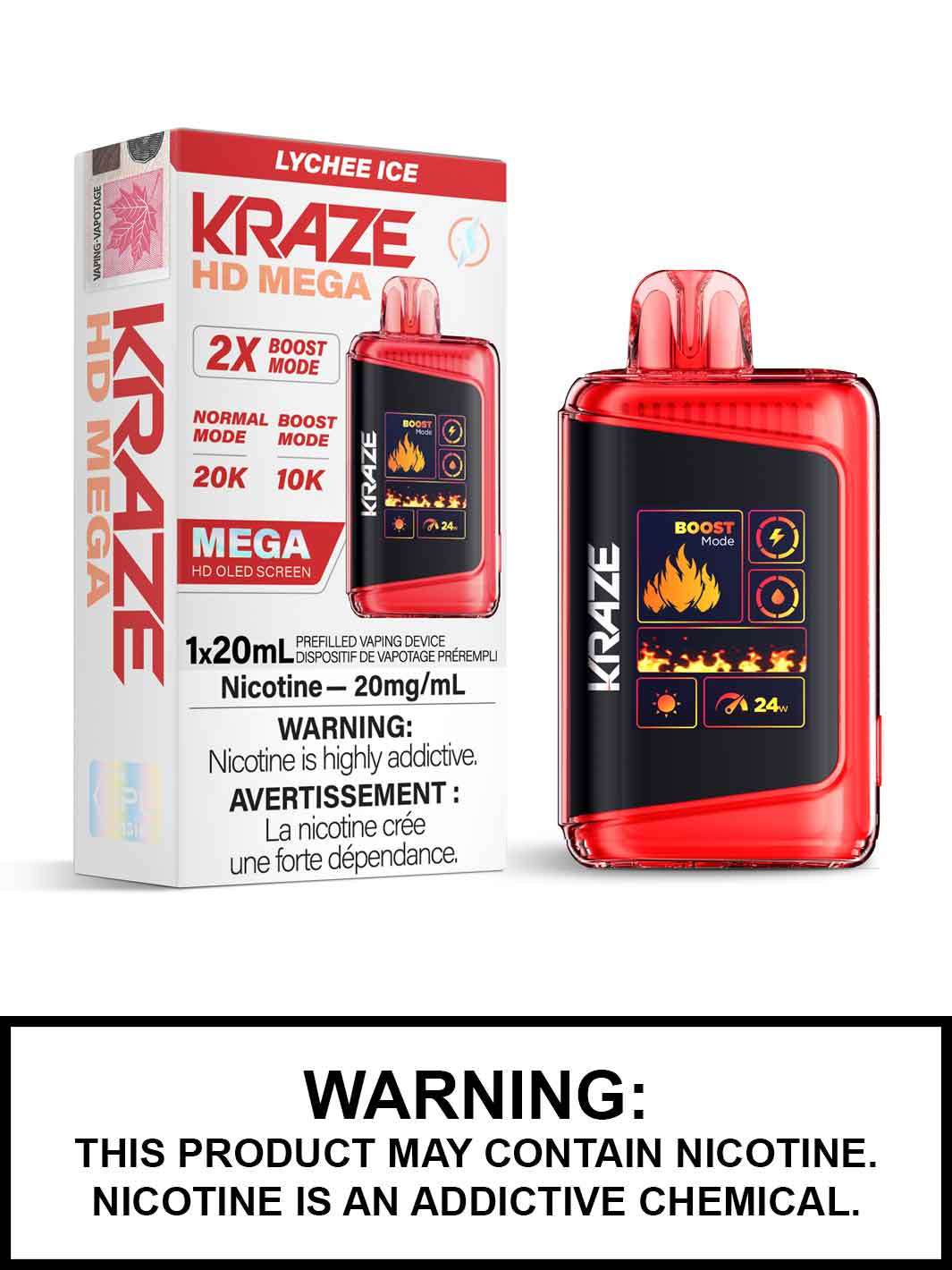 Lychee Ice Kraze HD Mega Disposable Vape, Kraze Vape, Vape360 Canada