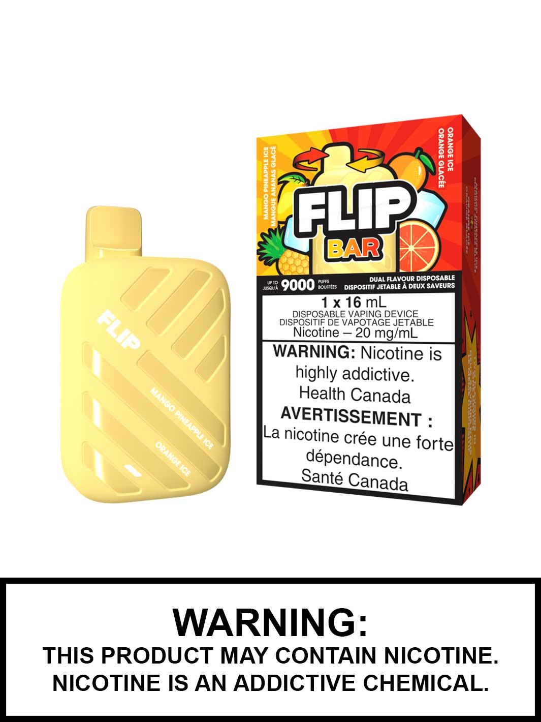 Flip Bar Disposable Vape, Mango Pineapple Ice and Orange Ice Flip Bar, 9000 Puffs, Vape360 Canada