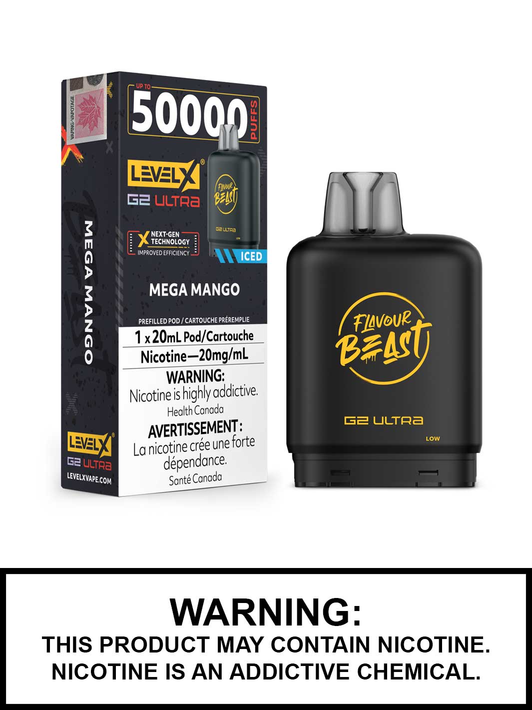 Mega Mango Iced Level X G2 Ultra Pods, Level X Vape, Flavour Beast Flavours, Vape360 Canada