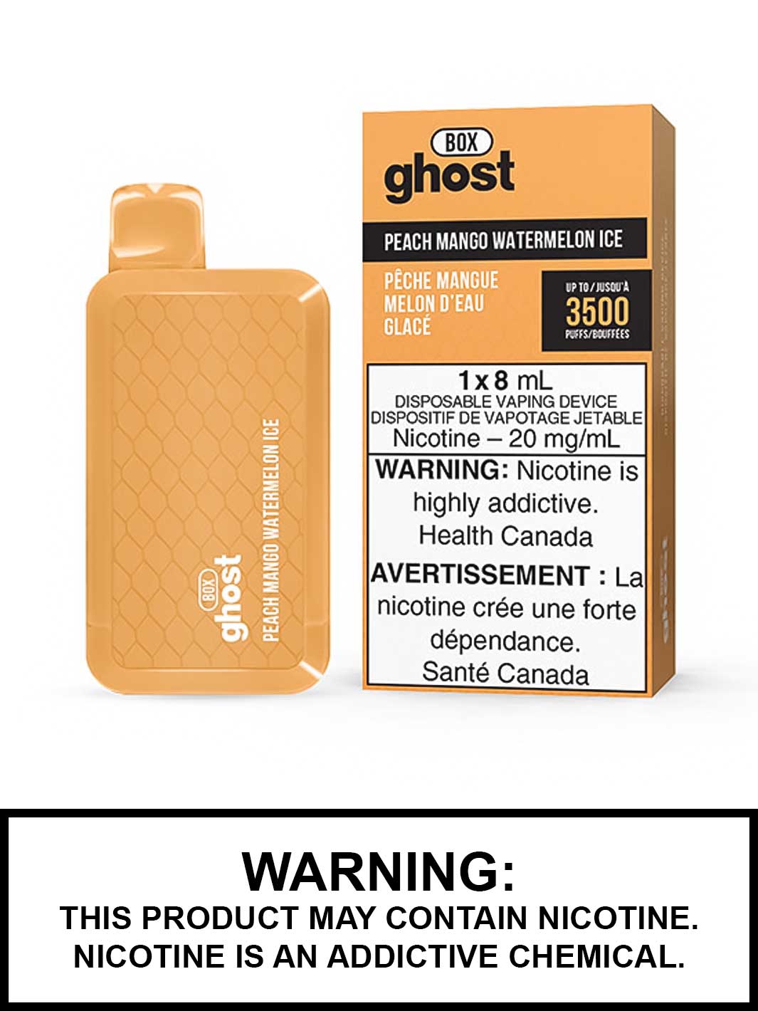 Peach Mango Watermelon ice Ghost Box Disposable Vape, Ghost Box Vape, Ghost Vape, Vape360 Canada