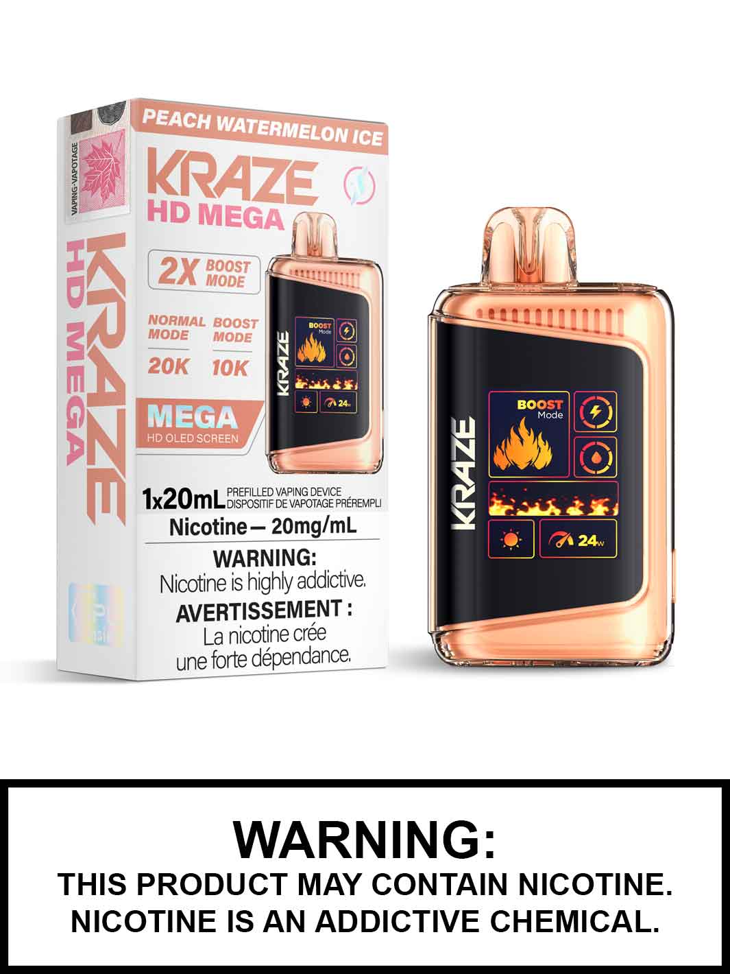 Peach Watermelon Ice Kraze HD Mega Disposable Vape, Kraze Vape, Vape360 Canada