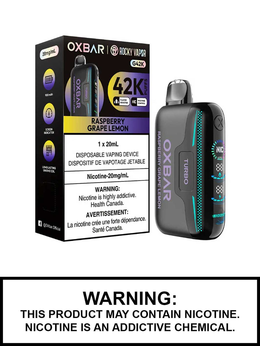 Vape jetable Oxbar G42K au raisin et au citron et à la framboise
