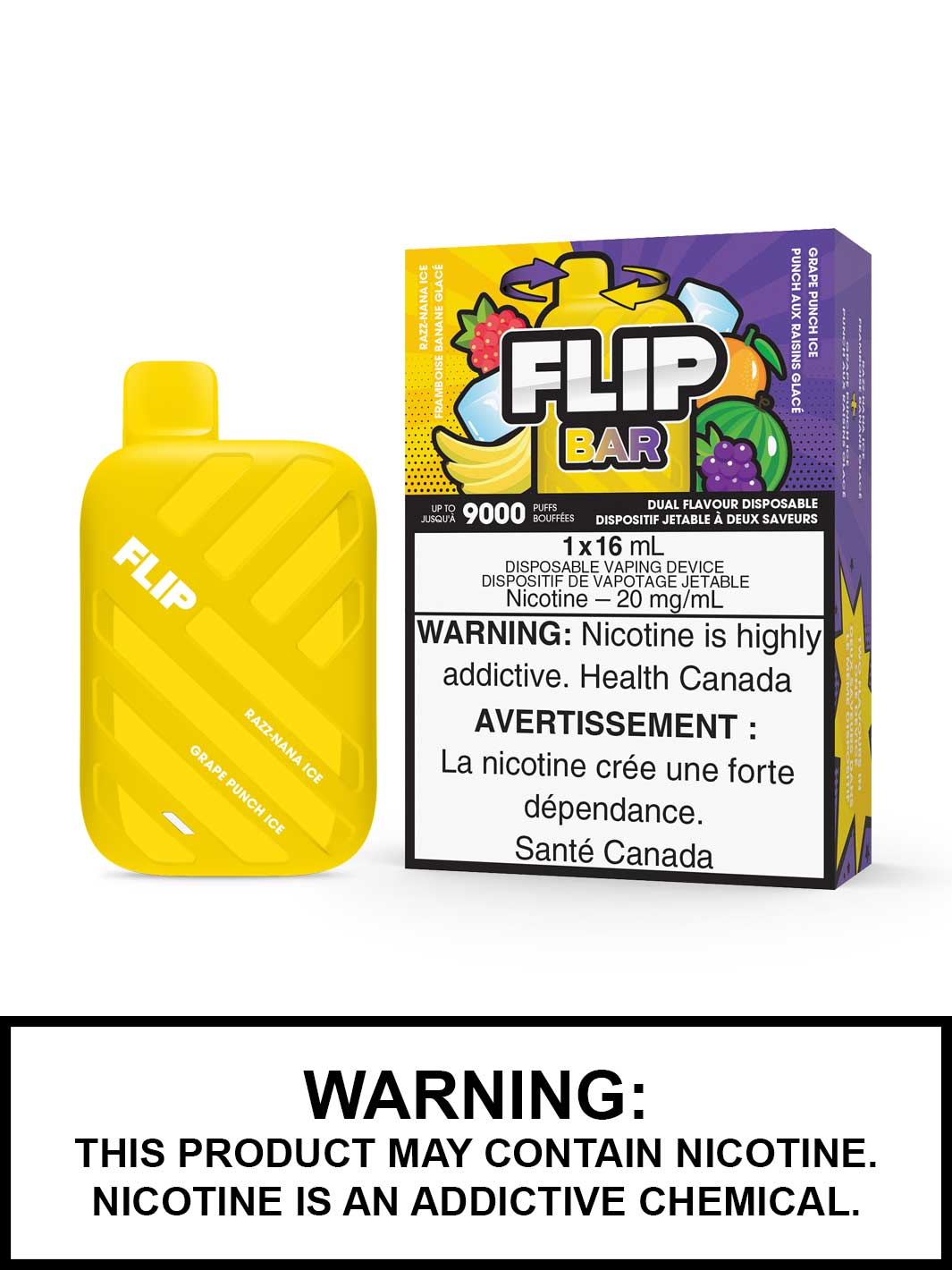 Flip Bar Disposable Vape, Razz Nana Ice & Grape Punch Ice Flip Bar, 9000 Puffs, Vape360 Canada