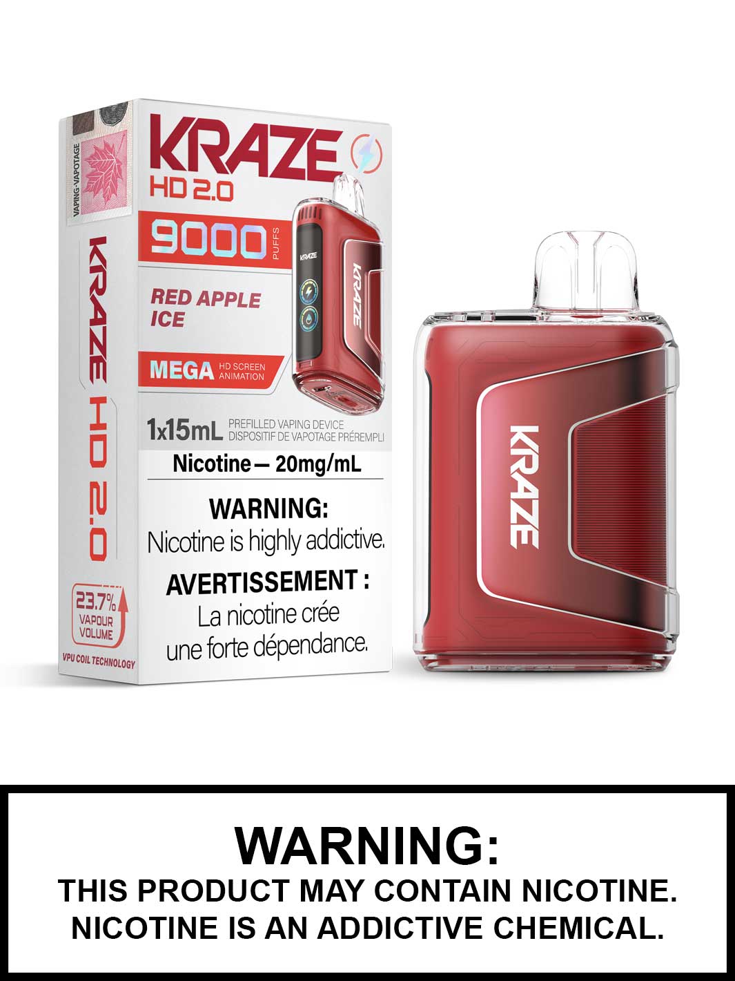 Red Apple Ice Kraze HD Disposable Vape, Kraze Vape, Vape360 Canada