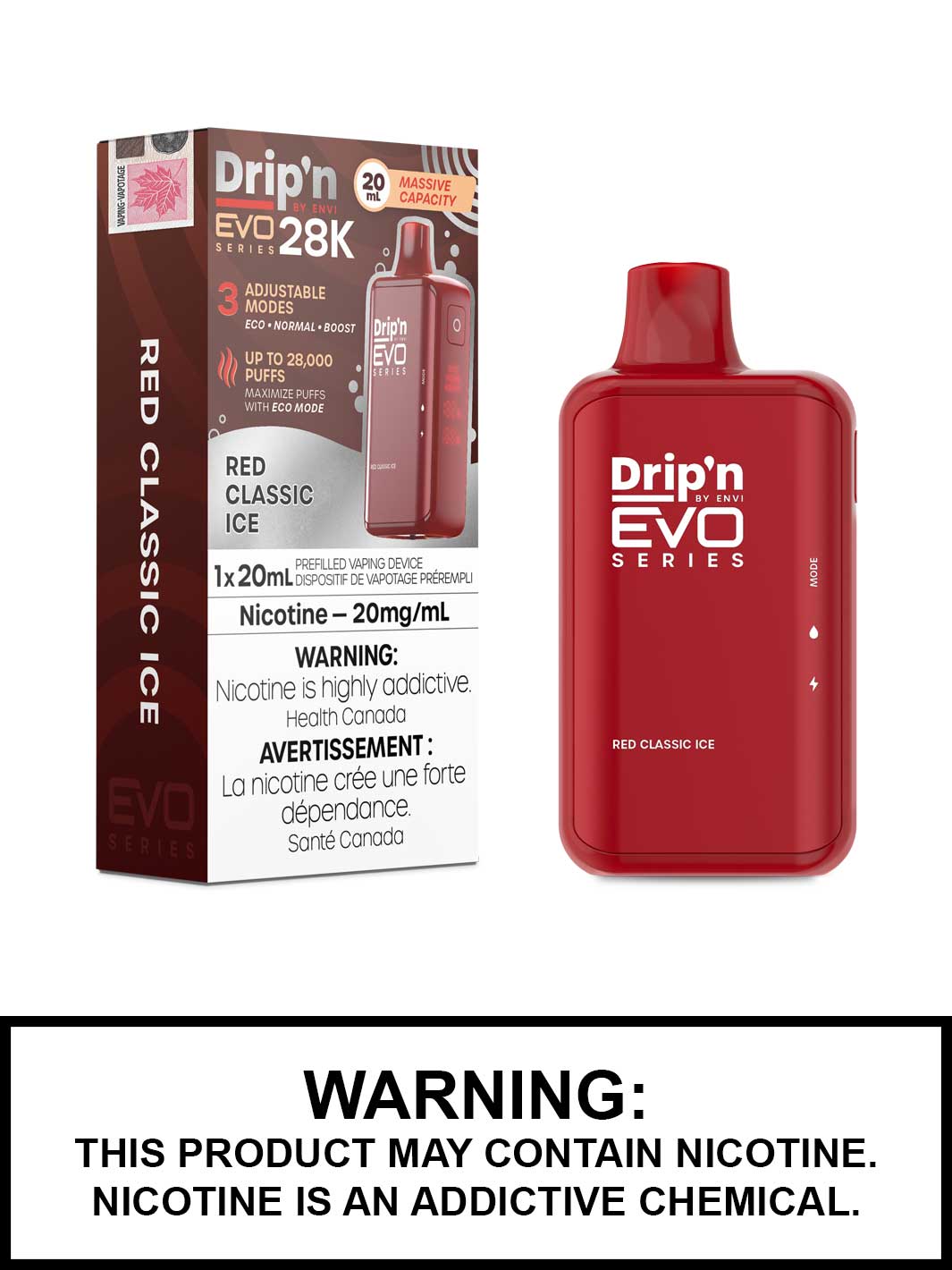 Red Classic Ice Dripn EVO 28K Disposable Vape by ENVI, Vape360 Canada