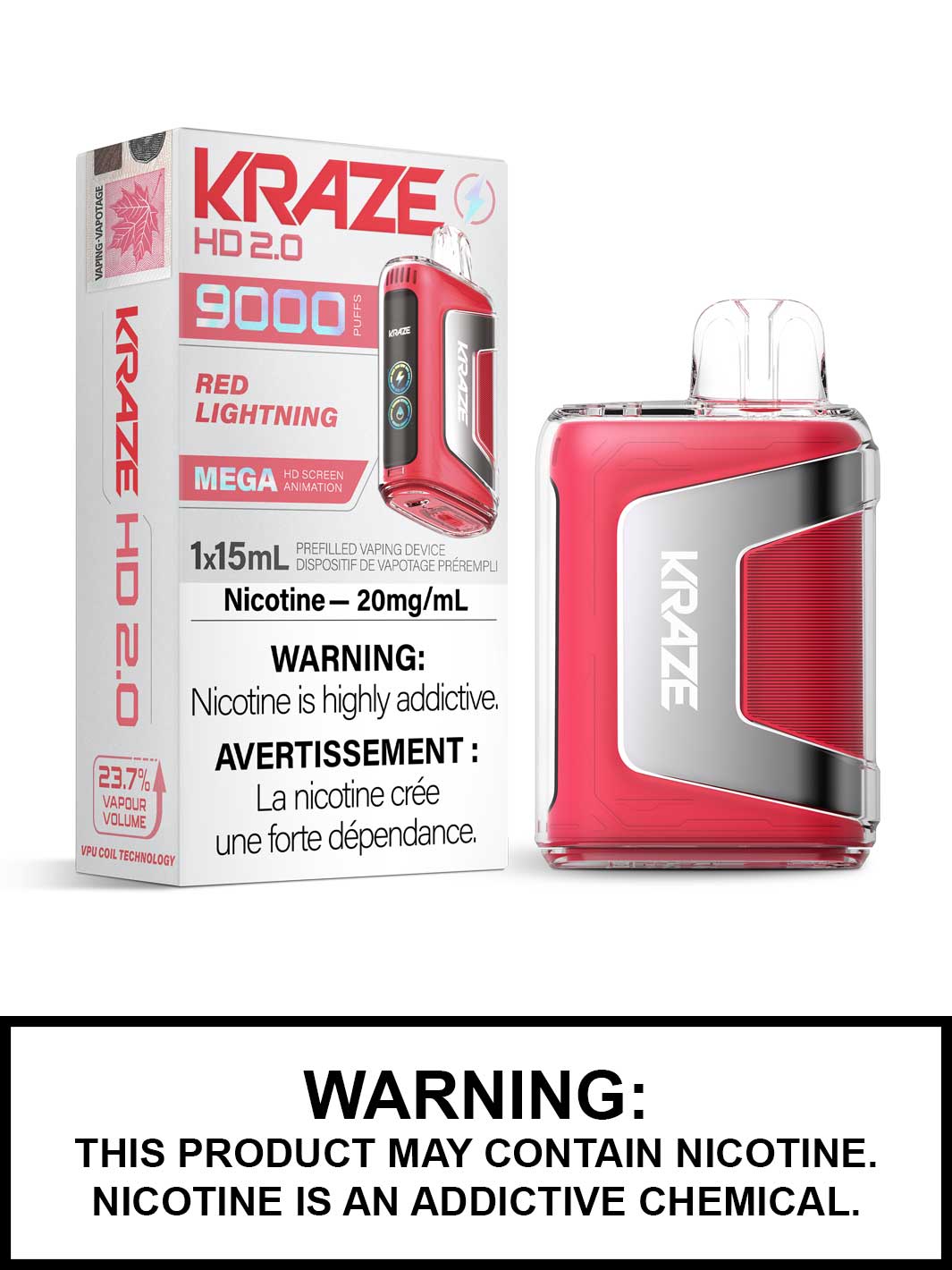Red Lightning Kraze HD Disposable Vape, Kraze Vape, Vape360 Canada