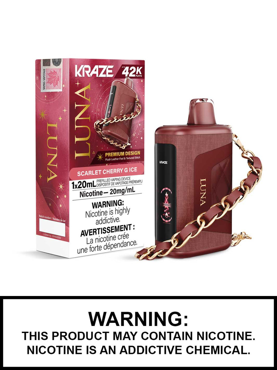 Cigarette lectronique jetable Scarlet Cherry G Ice Kraze Luna, 42 000 bouffes Cigarette lectronique jetable Scarlet Cherry G Ice Kraze Luna, 42 000 bouffes