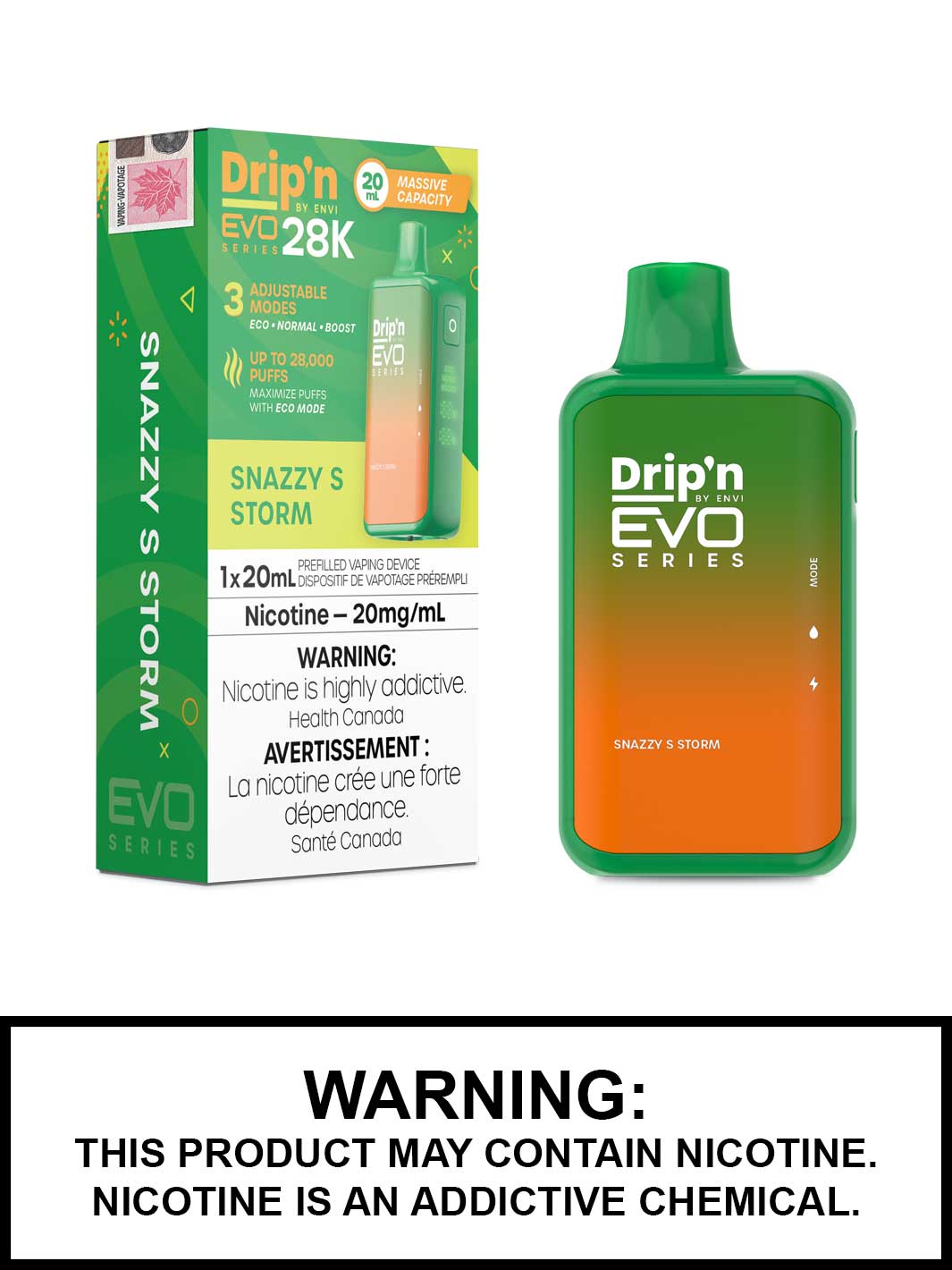 Snazzy S Storm Dripn EVO 28K Disposable Vape by ENVI, Vape360 Canada