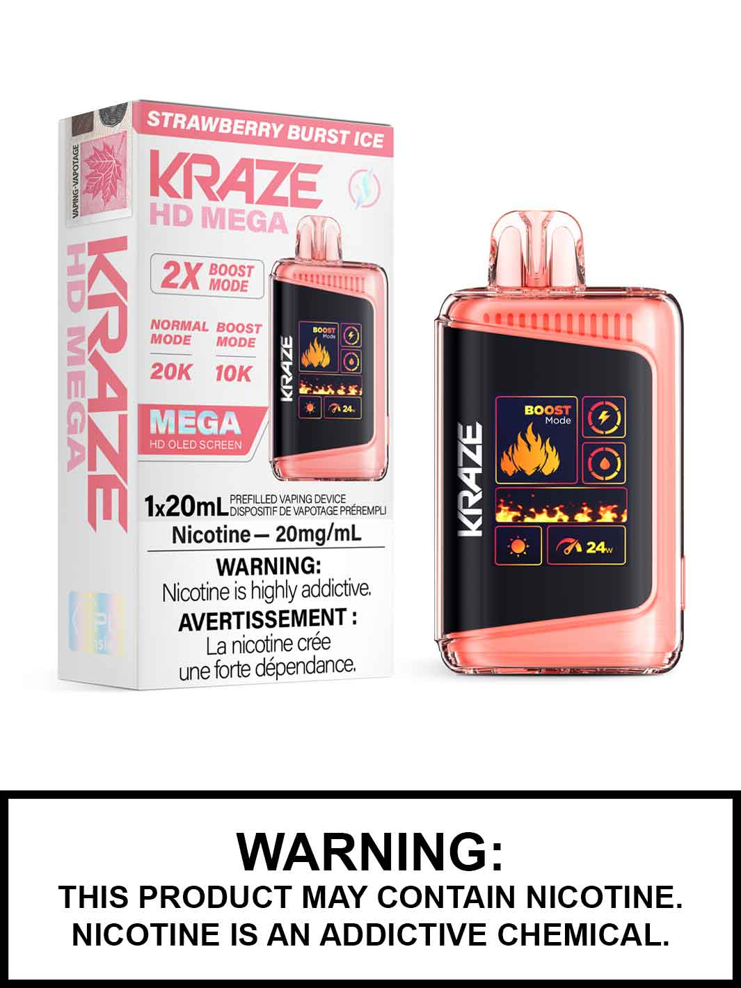 Strawberry Burst Ice Kraze HD Mega Disposable Vape, Kraze Vape, Vape360 Canada
