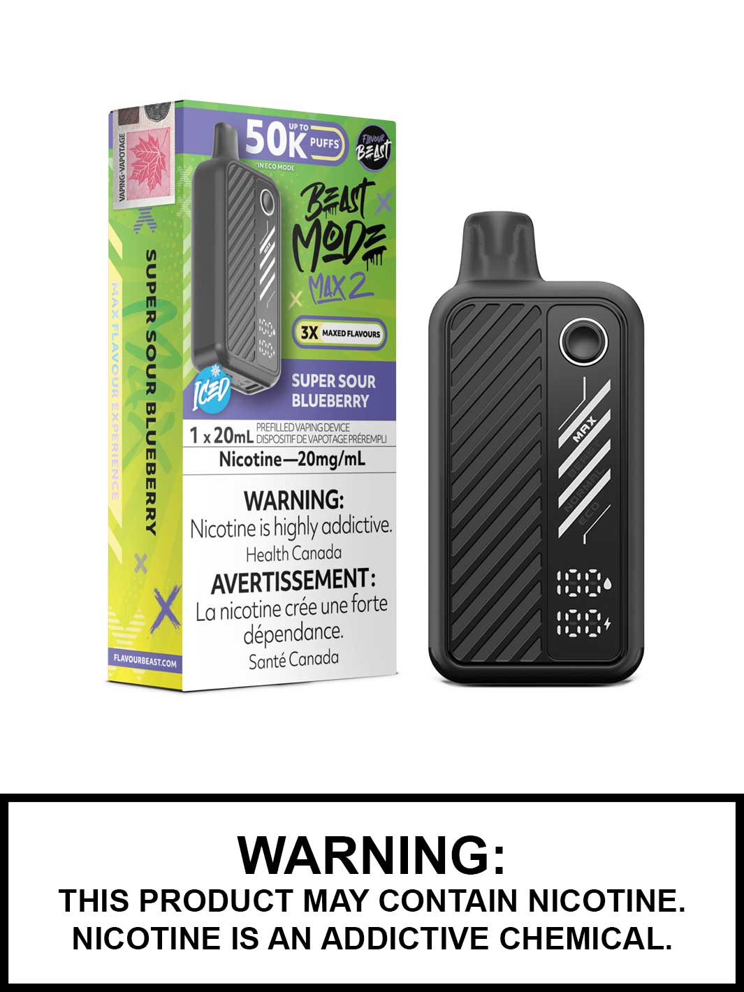 Super Sour Blueberry Iced Flavour Beast Beast Mode Max 2 Disposable Vape, Flavour Beast Vape, Vape360 Canada
