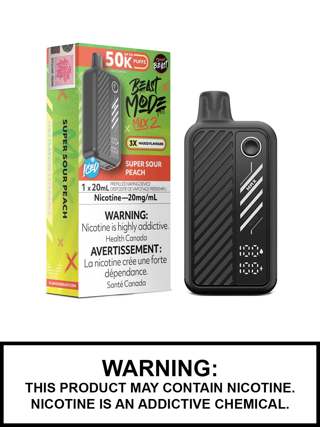 Super Sour Peach Flavour Beast Beast Mode Max 2 Disposable Vape, Flavour Beast Vape, Vape360 Canada