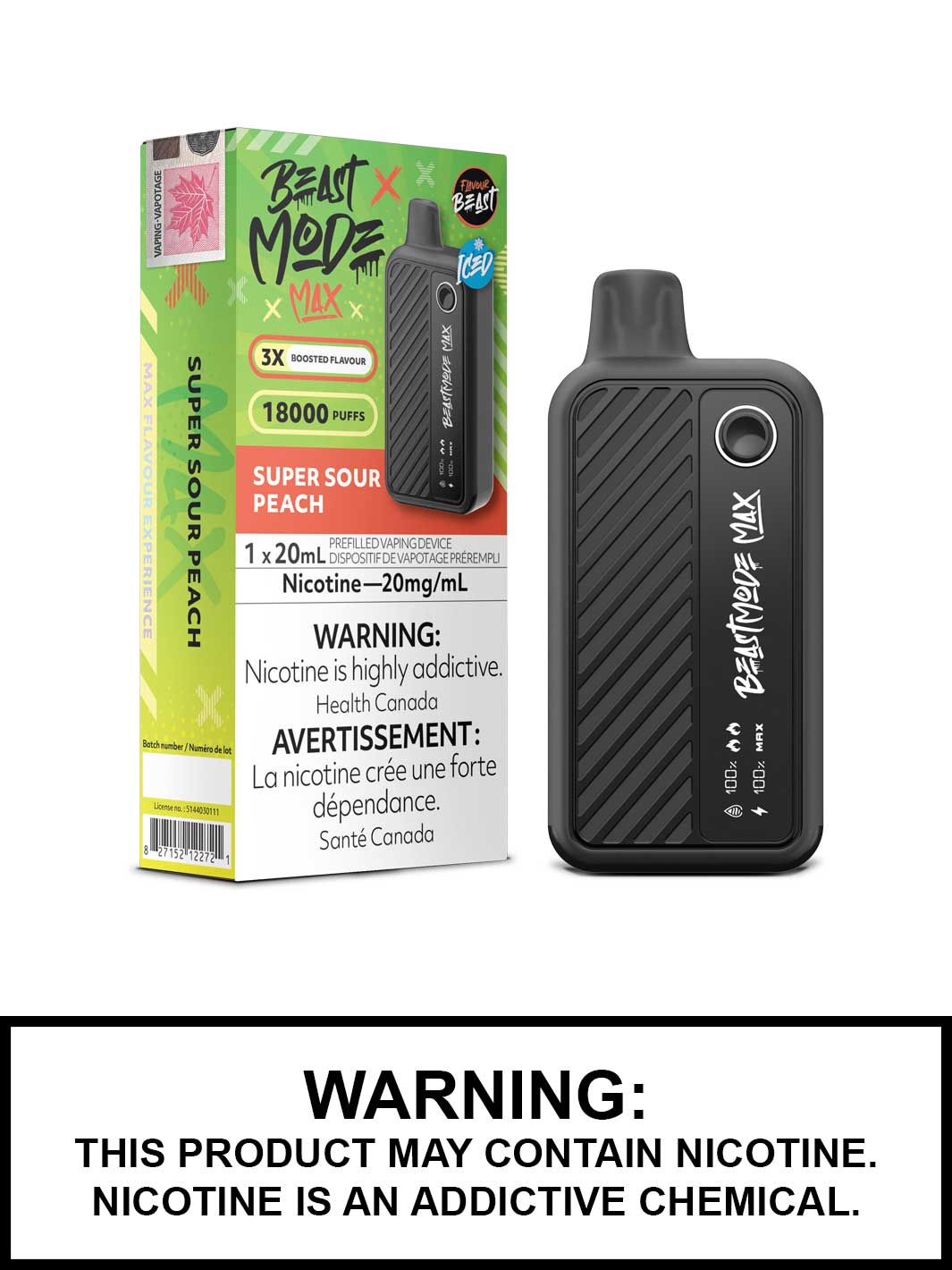 Super Sour Peach Iced Flavour Beast Beast Mode Max Disposable Vape, Vape360 Canada