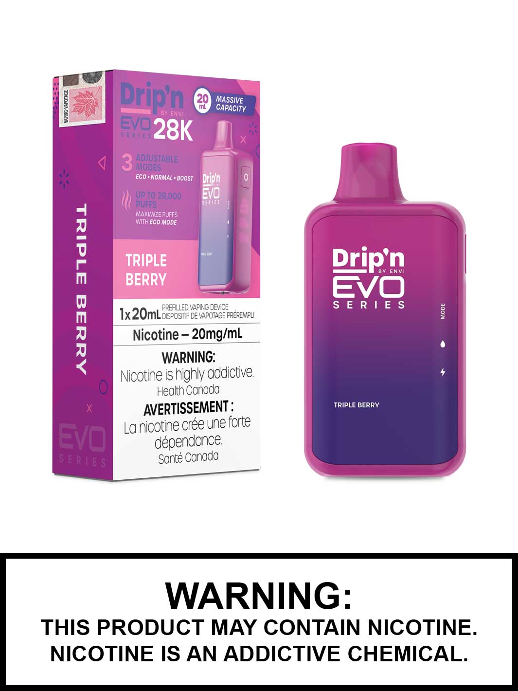 Triple Berry Dripn EVO 28K Disposable Vape by ENVI, Vape360 Canada