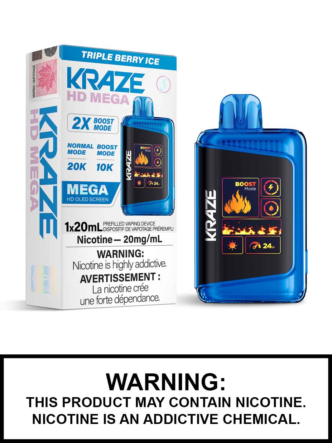 Triple Berry Ice Kraze HD Mega Disposable Vape, Kraze Vape, Vape360 Canada