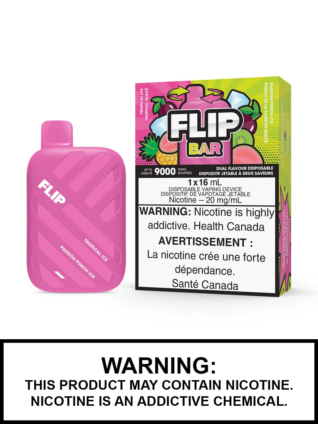 Flip Bar Disposable Vape, Tropical Ice Passion Punch Ice Flip Bar, 9000 Puffs, Vape360 Canada