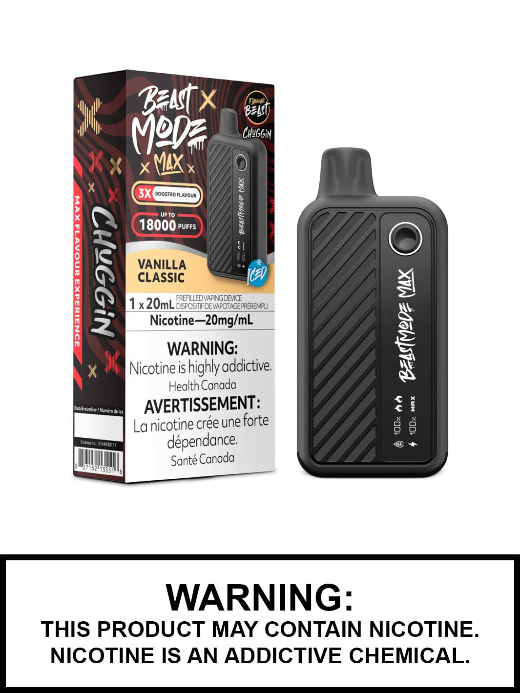 Vanilla Classic Iced Chuggin Series Flavour Beast Beast Mode Max Disposable Vape, Vape360 Canada