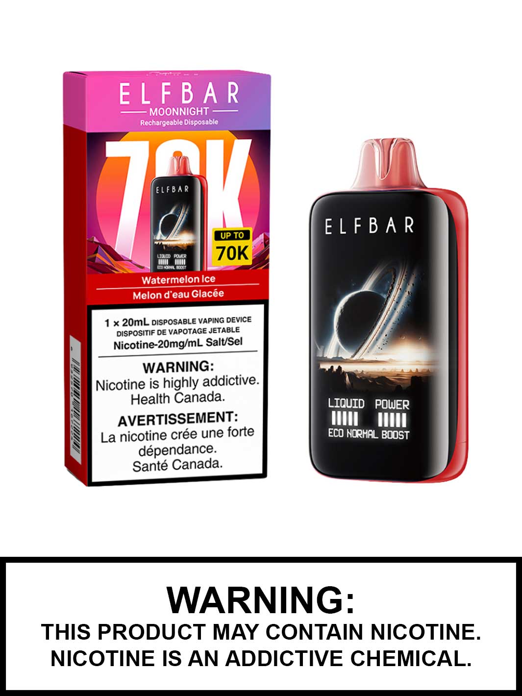 Watermelon Ice Elf Bar MoonNight 70K Disposable Vape, Elf Bar Vape, Vape360 Canada