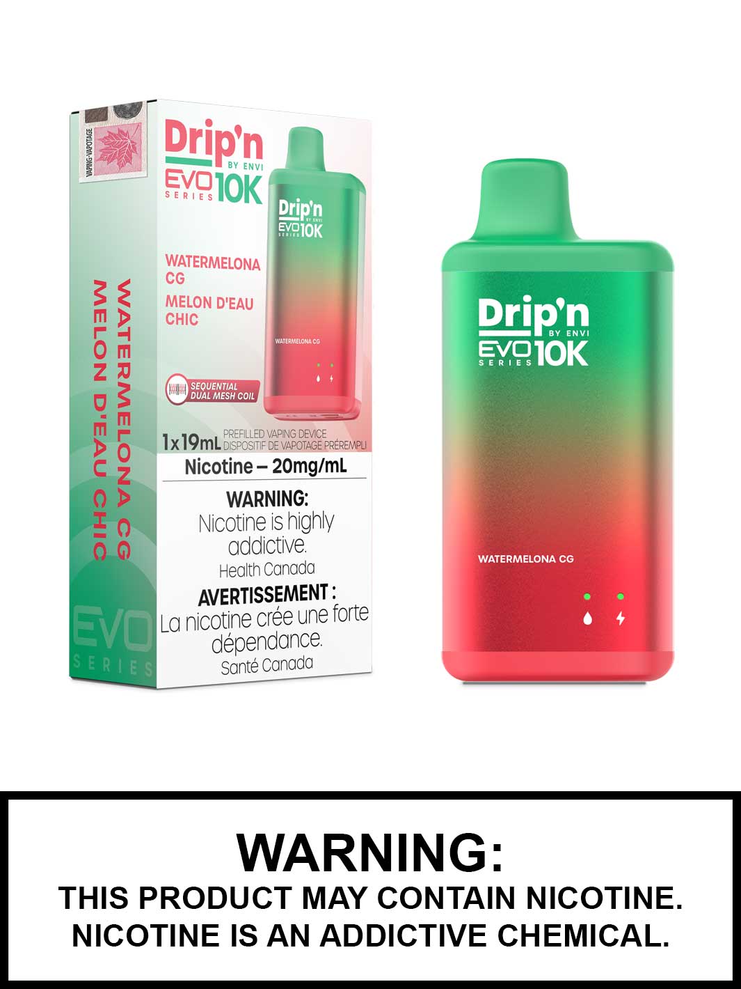 Watermelona CG Drip'n 10K EVO Series Disposable Vape, 19mL, Vape360 Canada