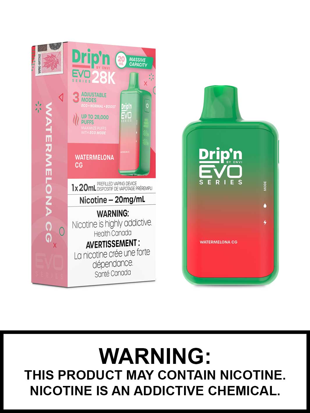 Watermelona CG Dripn EVO 28K Disposable Vape by ENVI, Vape360 Canada