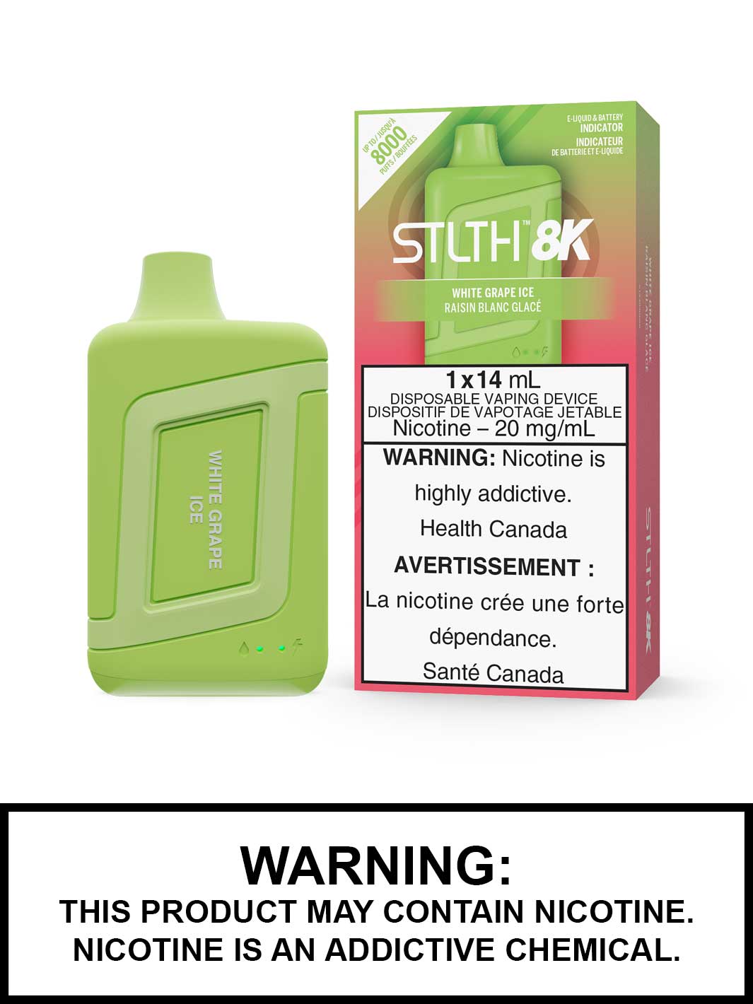 White Grape Ice STLTH 8K, STLTH Disposable, STLTH 8K Flavours, Vape360 Canada