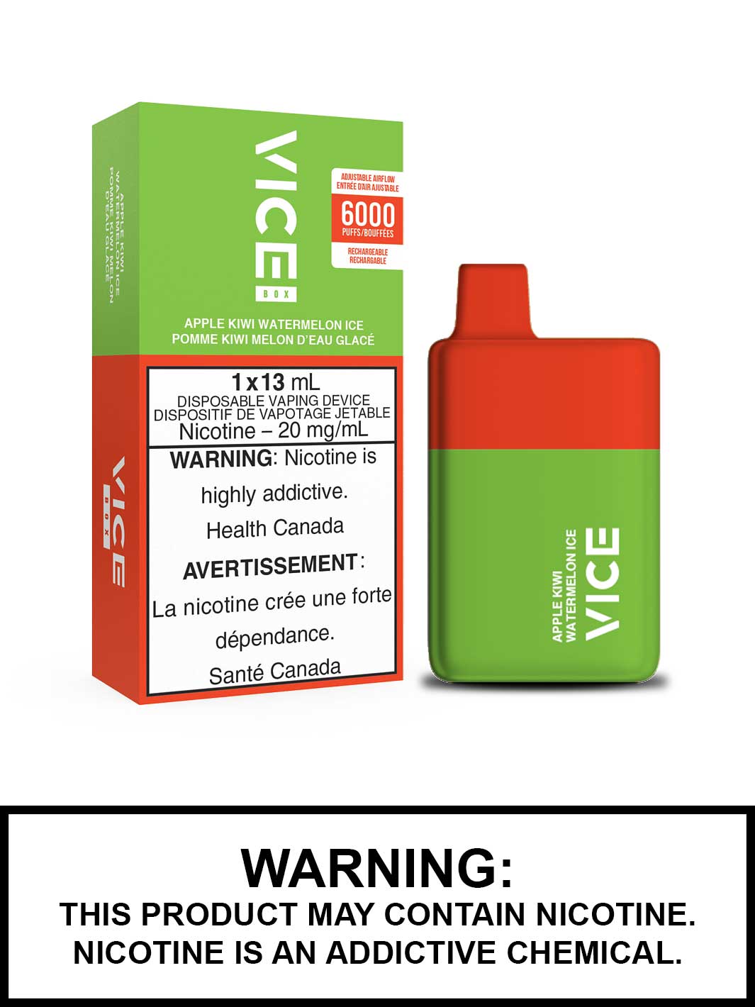 Vice Vape Apple Kiwi Watermelon Ice Vice Box Disposable Vape Canada, Vape360