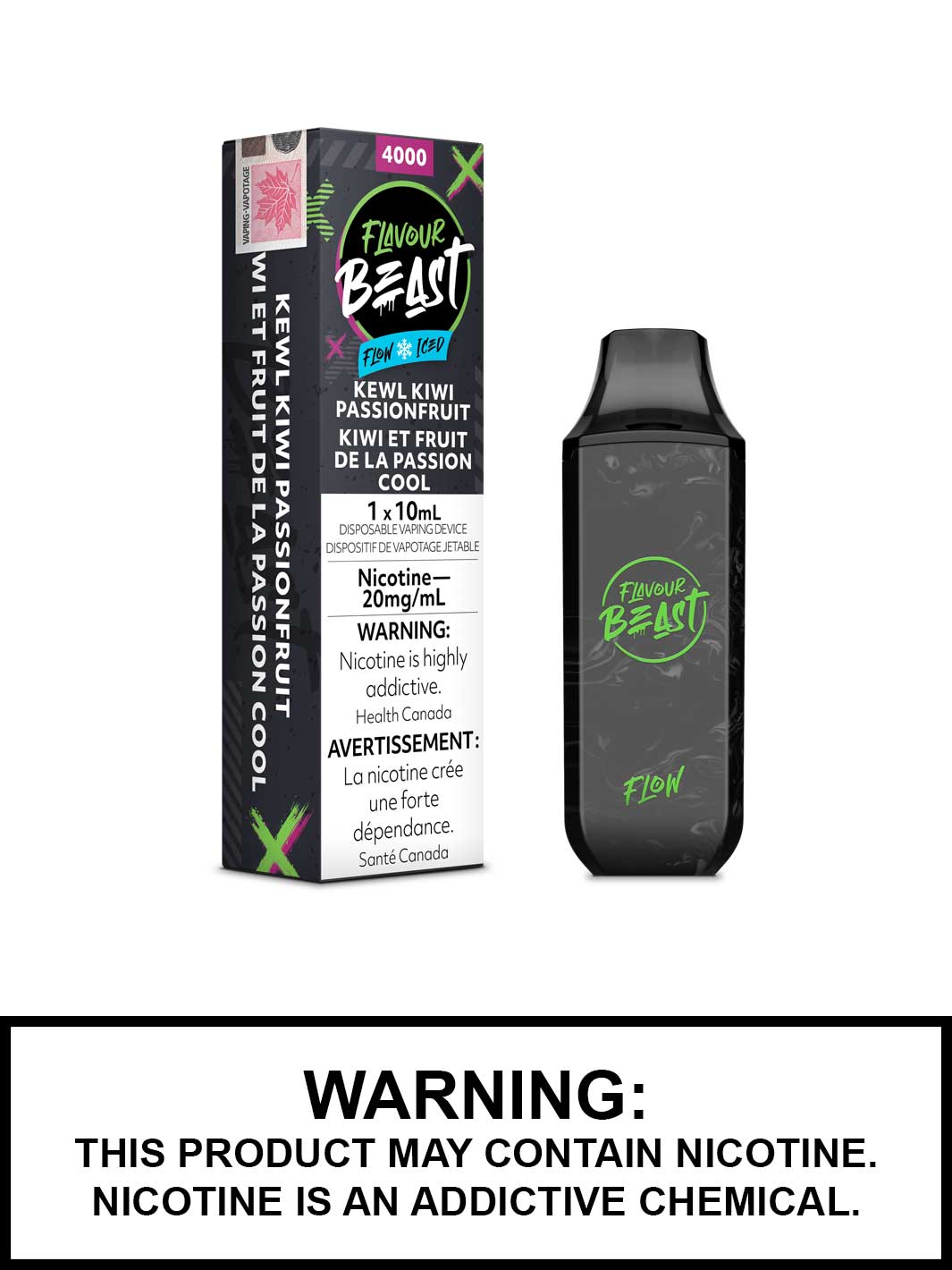 Kewl Kiwi Passionfruit Iced Flavour Beast Vape, Flavour Beast Flow Disposable Vapes Canada, Vape360 