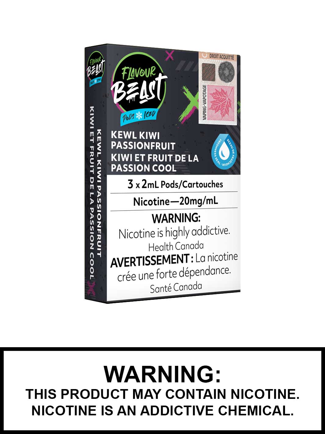 Kewl Kiwi Passionfruit Iced Flavour Beast Vape Pods, STLTH Compatible Pods, Vape360 Canada