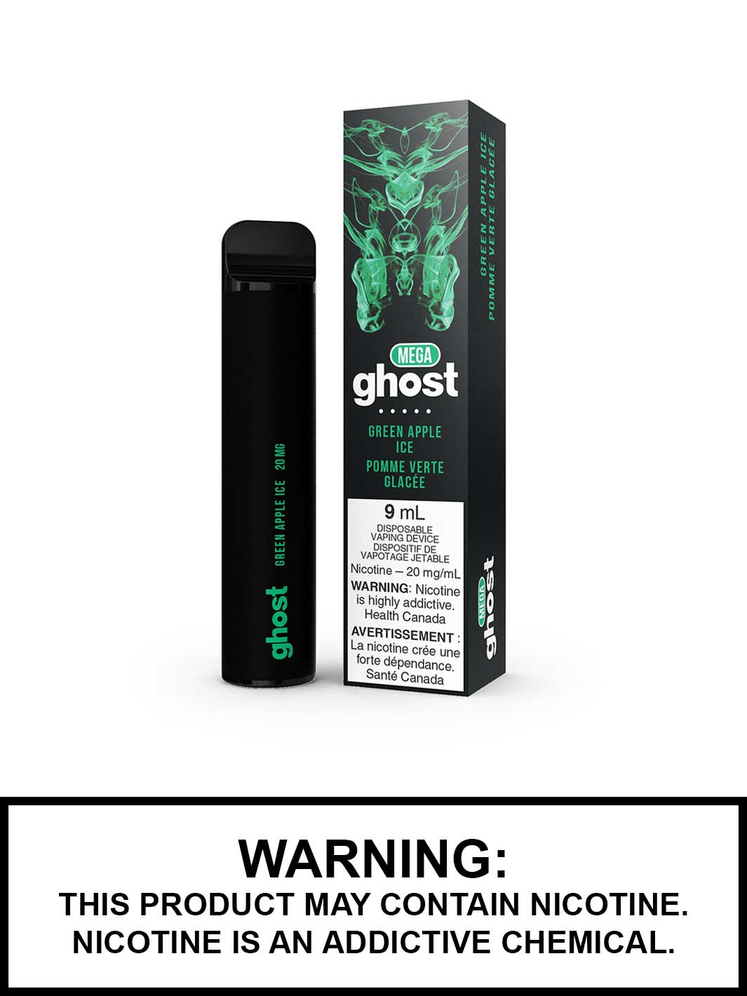 Green Apple Ice Ghost Mega Disposable Vape Canada, Mint eJuice, Vape360