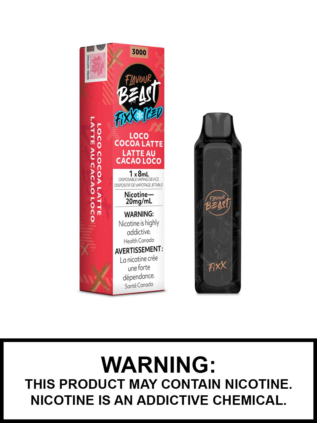 Flavour Beast Disposable Vapes, Loco Cocoa Latte Iced Flavour Beast Fixx, Flavour Beast Vape Canada, 3000 Puffs, Vape360